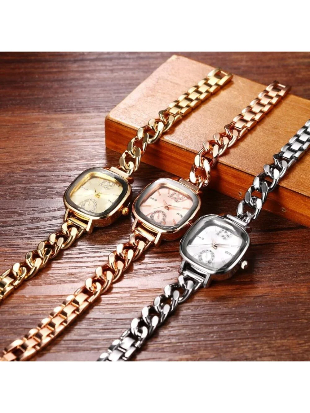 Women's Silver Analog Quartz Elegant Stainless Steel Square Bracelet Wrist Watch